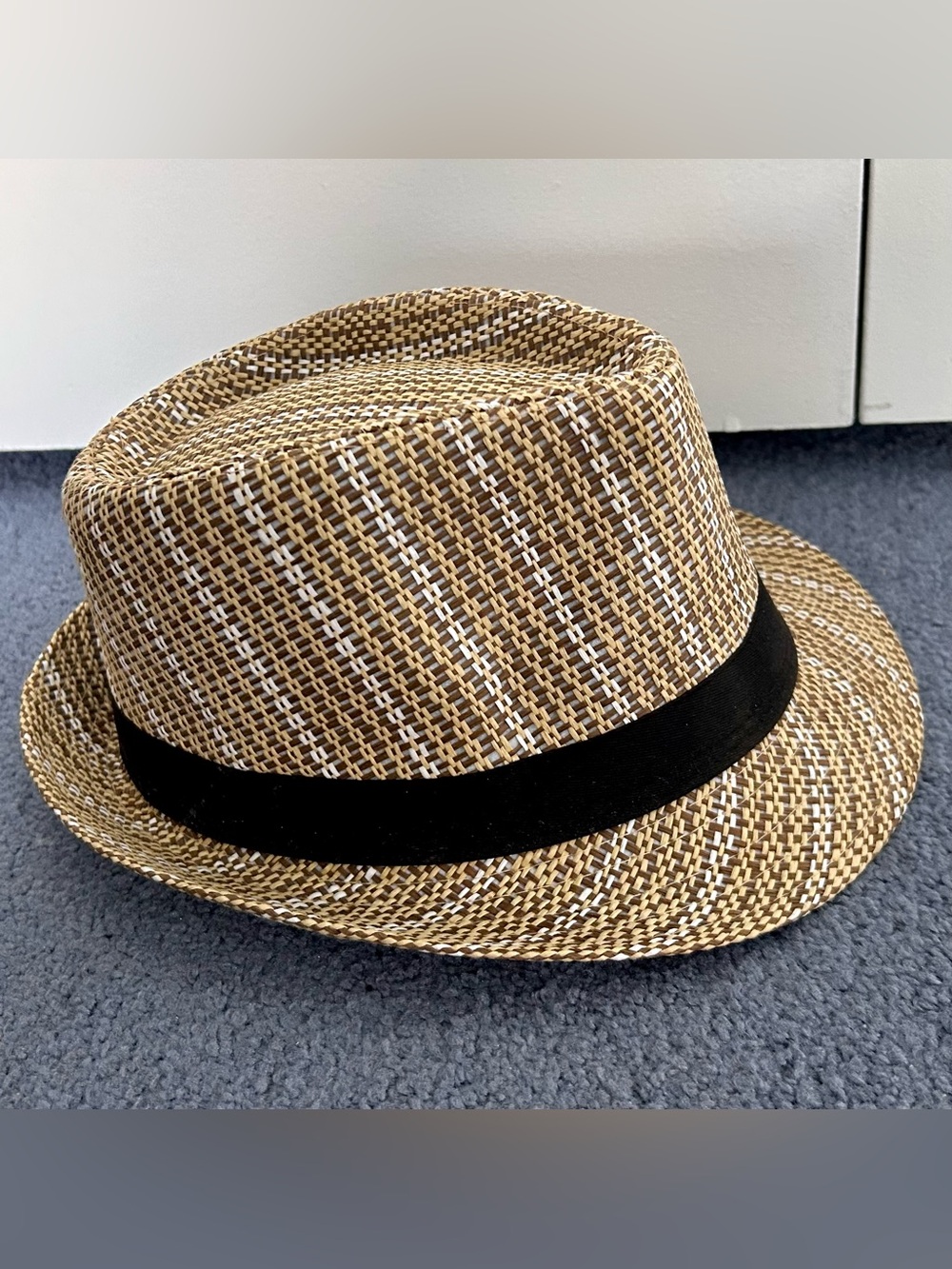 Vintage Straw Woven Fedora Trilby Hat